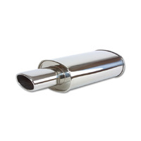 StreetPower Oval Muffler w/4.5in x 3in Oval Tip Angle Cut Rolled Edge - 2.5in Inlet ID