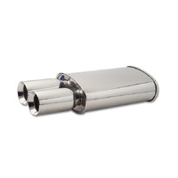 StreetPower Oval Muffler w/Dual 3.5in Round Tips Straight Cut Beveled Edge - 2.5in Inlet ID