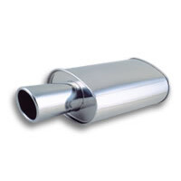 StreetPower Turbo Oval Muffler with 4in Round Tip Angle Cut Rolled Edge - 3in inlet I.D.