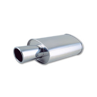 StreetPower Oval Muffler with 4in Round Tip Angle Cut Rolled Edge - 2.5in inlet I.D.