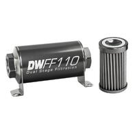 Stainless Steel 40 Micron In-Line Fuel Filter Element w/110mm Housing kit (8AN)
