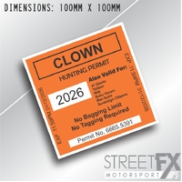 Clown Hunting Permit Sticker Comedy Humour Funny JOKE FAKE NOT REAL