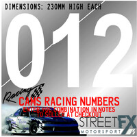 Custom CAMS THREE DIGIT Racing Numbers Door White Sticker Track Day Motorsport