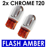 2x T20 Wedge Bulb [7440] CHROME Silver INDICATOR Bulbs (amber flash). T20 Wedge fitment