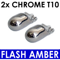 2x T10 Wedge Bulb [194] CHROME Silver INDICATOR Bulbs (amber flash). T10 Wedge fitment