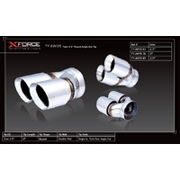 Universal Tip - 2.5in Inlet, Twin 3.5in Round Angle-Cut Tip, Stainless Steel