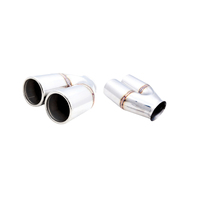 Universal Tip - 2.5in Inlet, Twin 3in Straight-Cut Round Resonated Tip, Stainless Steel