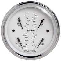 Autometer Old Tyme White 3-3/8in Short Sweep Electric Quad Gauge-Oil Press 0-100 PSI/Water Temp100-