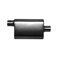 Gibson CFT Superflow Offset/Center Oval Muffler - 4x9x18in/2.5in Inlet/2.5in Outlet - Stainless