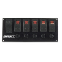 Moroso Rocker Switch Panel - Flat Surface Mount - LED - 3.3888in x 8in - Five On/Off Switches