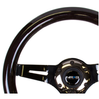 NRG Classic Wood Grain Steering Wheel (310mm) Black w/Black Chrome 3-Spoke Center