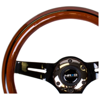 NRG Classic Wood Grain Steering Wheel (310mm) Dark Wood & Black Line Inlay w/Blk Chrome 3-Spoke Ctr.