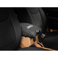 Officially Licensed Jeep 11-18 Wrangler JK Neoprene Center Console Arm Cover w/ Jeep Logo- Blk