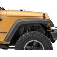 Officially Licensed Jeep 07-18 Wrangler JK Aluminum Inner Fender Liners w/ Jeep Logo- Front-Txt Blk