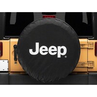 Officially Licensed Jeep 66-18 CJ5/ CJ7/ Wrangler YJ/ TJ/JK White Logo Spare Tire Cover- 32In
