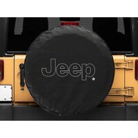 Officially Licensed Jeep 66-18 CJ5/ CJ7/ Wrangler YJ/ TJ/JK Outline Logo Spare Tire Cover- 32In