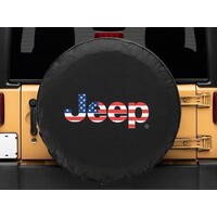 Officially Licensed Jeep 66-18 CJ5/ CJ7/ Wrangler YJ/TJ/JK American Flag Logo Spare Tire Cover-31In