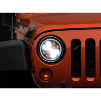 Raxiom 97-18 Jeep Wrangler TJ/JK Axial Spider LED Headlight w/ Amber DRL- Chrome Hsng (Clear Lens)